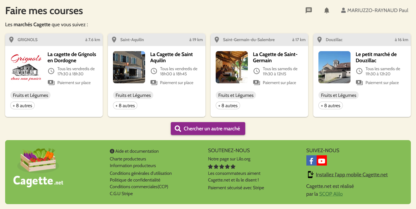 Vue de la page Faire mes courses