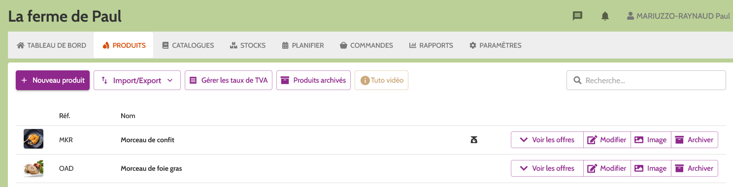 Représente la page PRODUITS