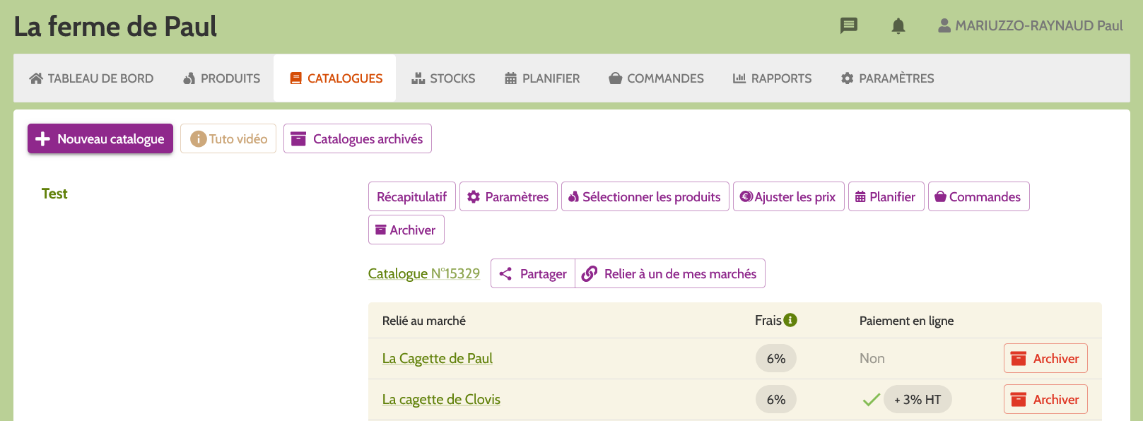 Vue de la page Catalogues

