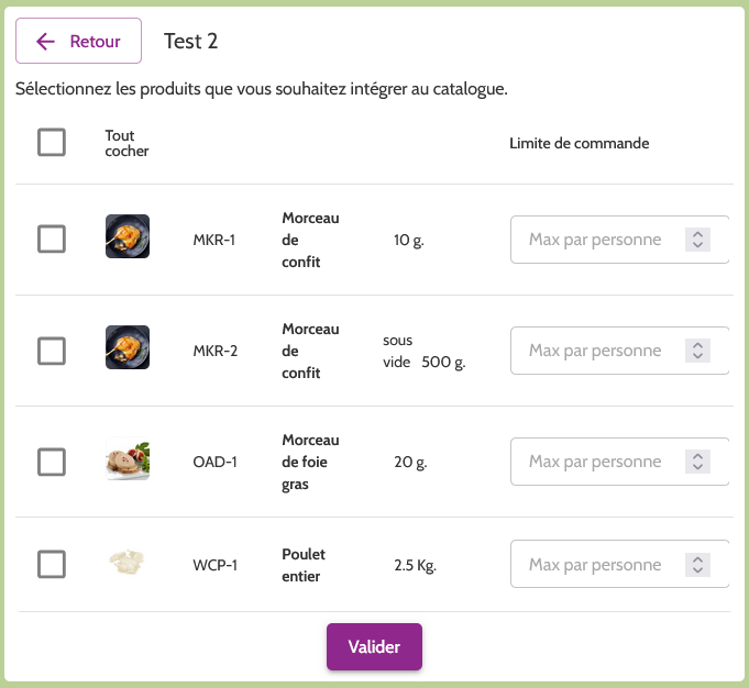 Sélection des produits